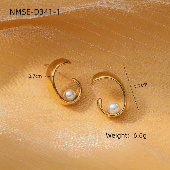 Pearl Titanium Steel And Stainless Steel Women's Fashion Personality Irregular Electroplated Earrings