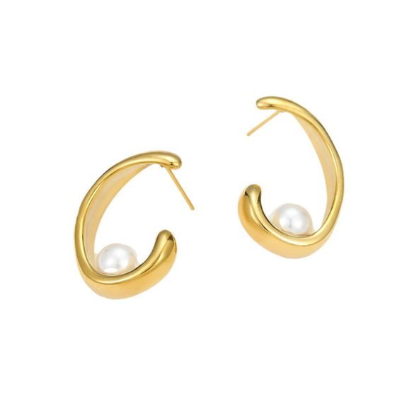 Pearl Titanium Steel And Stainless Steel Women's Fashion Personality Irregular Electroplated Earrings