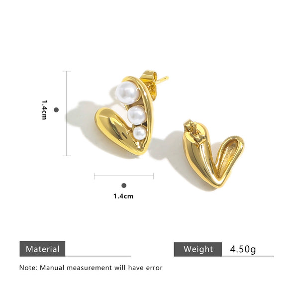 Pearl Titanium Steel Women's Heart And Geometric Rhombus Electroplating Antiallergic Earrings