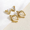 Pearl Titanium Steel Women's Heart And Geometric Rhombus Electroplating Antiallergic Earrings