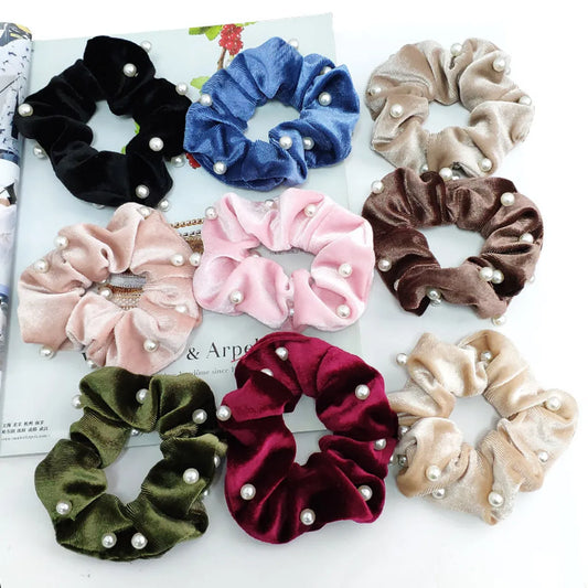 Pearl Velvet Fashion Hair Scrunchies