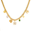 Pearl White Love Bow Emerald Oval Pendant Stainless Steel Necklace With Heart Shape Pattern And Electroplating Process