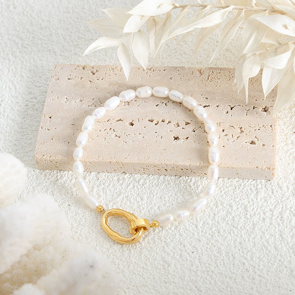Pearl Women's Geometric Bracelet Set With Pearls