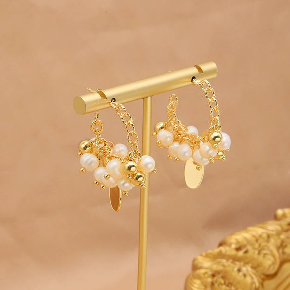 Pearl Women's Light Luxury Earrings Geometric Style Electroplated 18K True Gold Color Preservation
