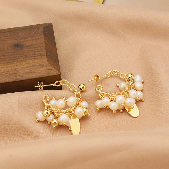 Pearl Women's Light Luxury Earrings Geometric Style Electroplated 18K True Gold Color Preservation
