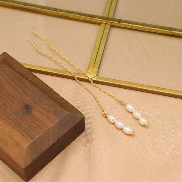 Pearl Women's Long Ear Hooks Geometric Retro Ear Jewelry