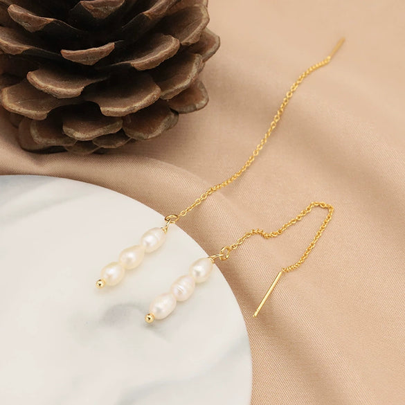 Pearl Women's Long Ear Hooks Geometric Retro Ear Jewelry