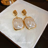 Pearl Zircon Geometric Letter Earrings Set With Pearls For Women French Highend Elegant Fashion Light Luxury