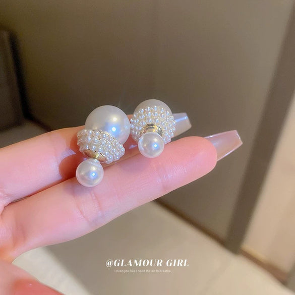 Pearl Zircon Geometric Letter Earrings Set With Pearls For Women French Highend Elegant Fashion Light Luxury