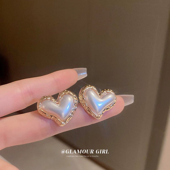 Pearl Zircon Geometric Letter Earrings Set With Pearls For Women French Highend Elegant Fashion Light Luxury