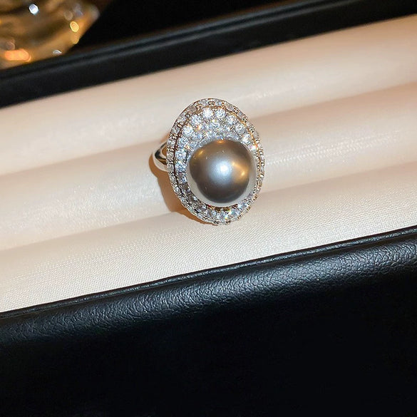 Pearl Zircon Splicing Butterfly Ring Real Gold Electroplated For Women With Animal Pattern