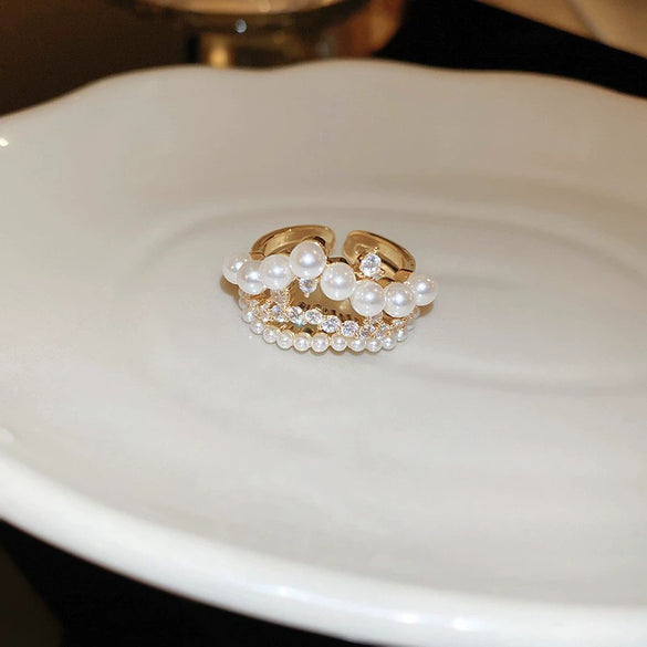 Pearl Zircon Splicing Butterfly Ring Real Gold Electroplated For Women With Animal Pattern