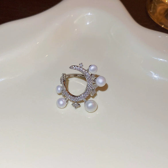 Pearl Zircon Splicing Butterfly Ring Real Gold Electroplated For Women With Animal Pattern