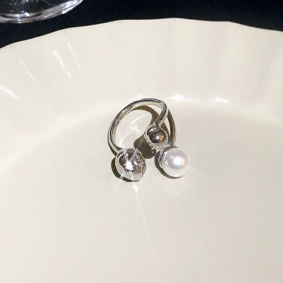 Pearl Zircon Splicing Butterfly Ring Real Gold Electroplated For Women With Animal Pattern