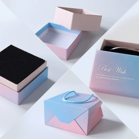 Pearlescent Gradient Pink Jewelry Packaging Box Made Of Paper And Cardboard For Earrings Ring Necklace Bracelet
