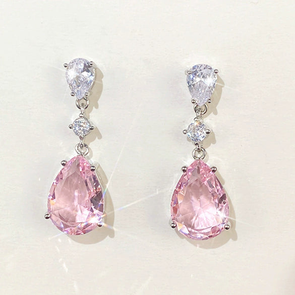 Pearshaped Water Drop Copper Zircon Earrings For Women
