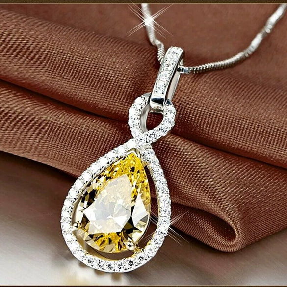 Pearshaped Water Drop Zircon Necklace Copper Mixed Gem Inlay Ochain Geometric Style