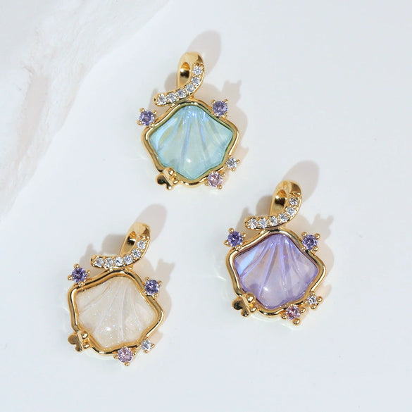 Pendant Accessories Colorful Shell Fanshaped Copper Electroplated Marine Series Diy Handmade
