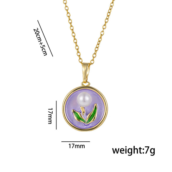 Pendant Accessories French Retro Imitation Pearl Oil Drop Light Luxury Enamel Painted Flower Copper Titanium Steel Electroplated O Word Chain