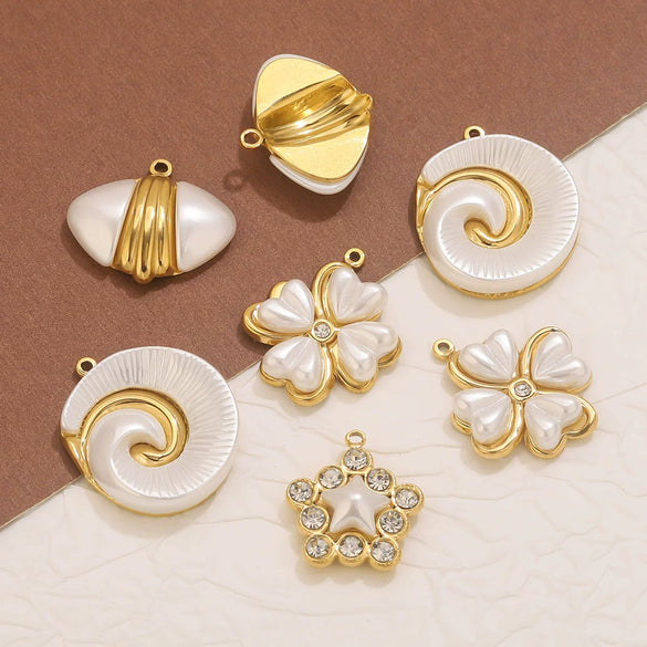 Pendant Accessories Stainless Steel Fivepointed Star And Four Leaf Clover Electroplated Imitation Shell