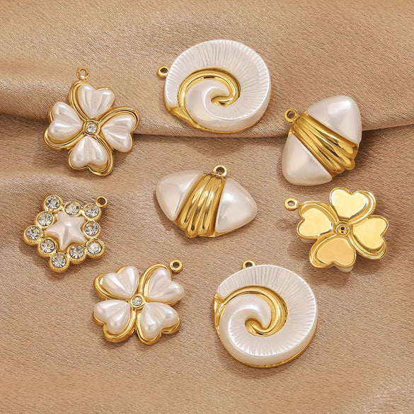 Pendant Accessories Stainless Steel Fivepointed Star And Four Leaf Clover Electroplated Imitation Shell