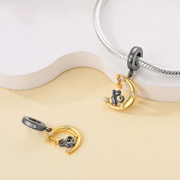 Pendant Beads Jewelry Accessories Copper Silver Plated Animal Dripping Oil Design Moon Cat Playing Butterfly