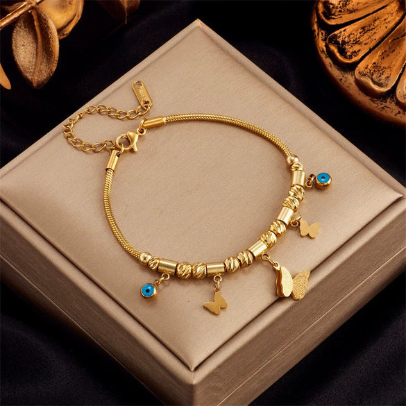 Pendant Bracelet Stainless Steel Geometric Blue Turquoise Retro Electroplating Oval Accessories