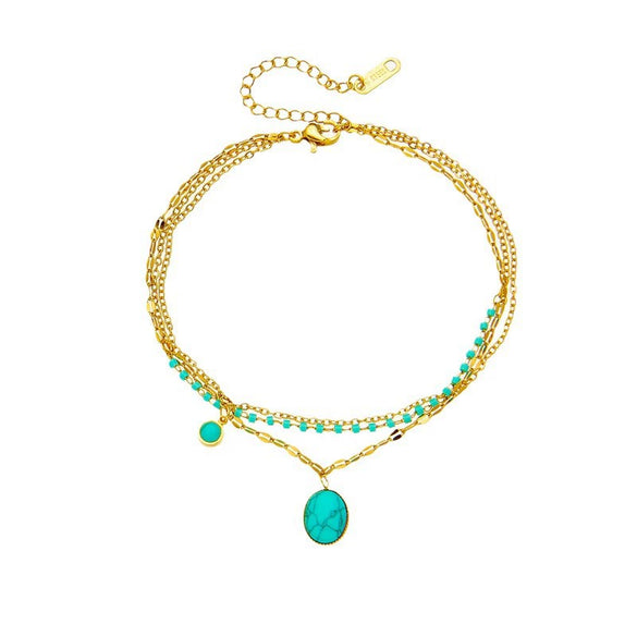 Pendant Bracelet Stainless Steel Geometric Blue Turquoise Retro Electroplating Oval Accessories