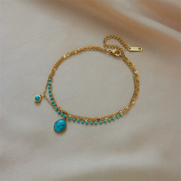 Pendant Bracelet Stainless Steel Geometric Blue Turquoise Retro Electroplating Oval Accessories