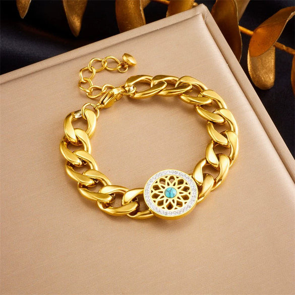 Pendant Bracelet Stainless Steel Geometric Blue Turquoise Retro Electroplating Oval Accessories