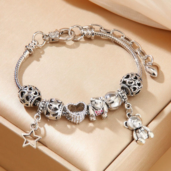 Pendant Bracelet Zinc Alloy Wave Heart Shape Cartoon Characters Electroplated Diy Handmade For Child Unisex