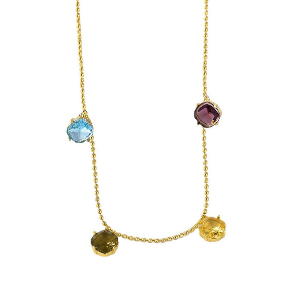 Pendant Chain Copper Geometric Inlaid Rainbow Glass Stone For Women