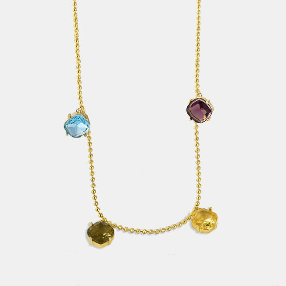 Pendant Chain Copper Geometric Inlaid Rainbow Glass Stone For Women