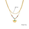 Pendant Chain Necklace Stainless Steel Gold Plated Colorful Beaded Fan Shaped Turquoise