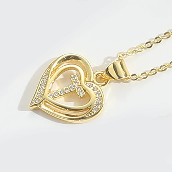 Pendant Clavicle Chain Copper Heart Hollow Shape Electroplating Simple Style