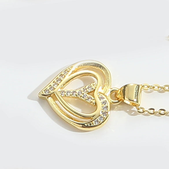 Pendant Clavicle Chain Copper Heart Hollow Shape Electroplating Simple Style