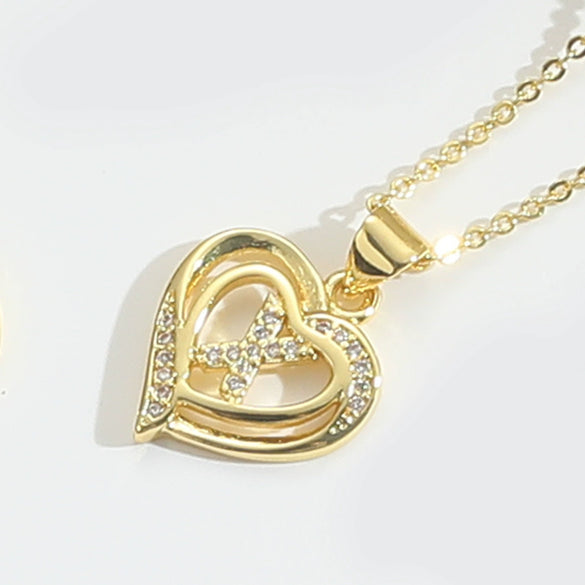 Pendant Clavicle Chain Copper Heart Hollow Shape Electroplating Simple Style