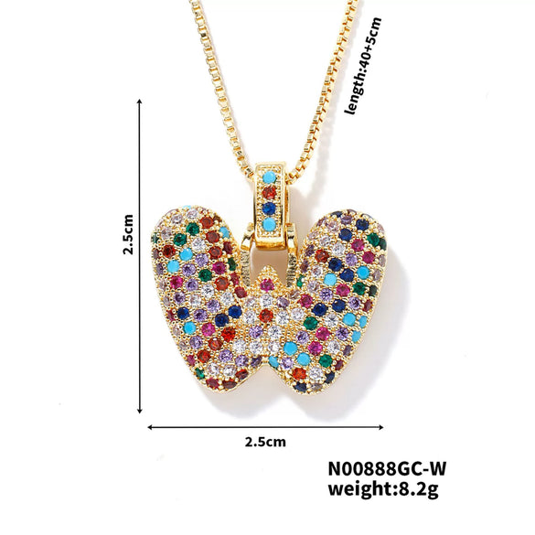 Pendant Clavicle Chain Copper Inlaid Zircon Hip Hop Style With Letter Pattern Electroplated