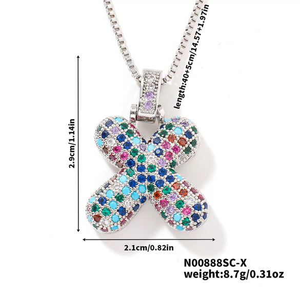 Pendant Clavicle Chain Copper Inlaid Zircon Hip Hop Style With Letter Pattern Electroplated