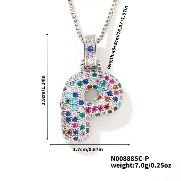 Pendant Clavicle Chain Copper Inlaid Zircon Hip Hop Style With Letter Pattern Electroplated