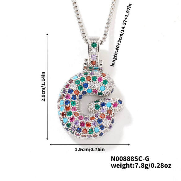 Pendant Clavicle Chain Copper Inlaid Zircon Hip Hop Style With Letter Pattern Electroplated