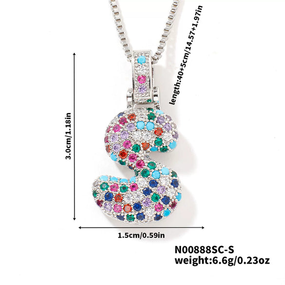 Pendant Clavicle Chain Copper Inlaid Zircon Hip Hop Style With Letter Pattern Electroplated