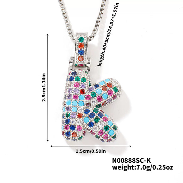 Pendant Clavicle Chain Copper Inlaid Zircon Hip Hop Style With Letter Pattern Electroplated