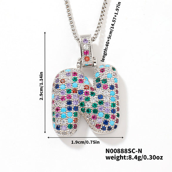 Pendant Clavicle Chain Copper Inlaid Zircon Hip Hop Style With Letter Pattern Electroplated