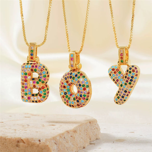 Pendant Clavicle Chain Copper Inlaid Zircon Hip Hop Style With Letter Pattern Electroplated