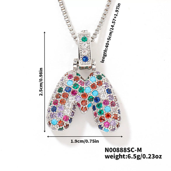 Pendant Clavicle Chain Copper Inlaid Zircon Hip Hop Style With Letter Pattern Electroplated