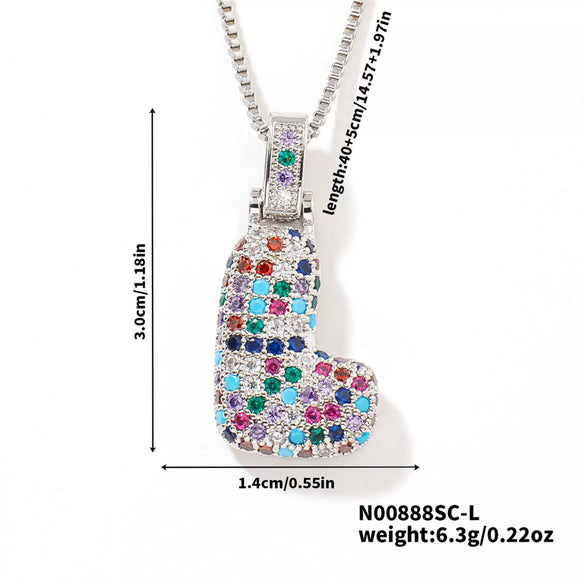 Pendant Clavicle Chain Copper Inlaid Zircon Hip Hop Style With Letter Pattern Electroplated