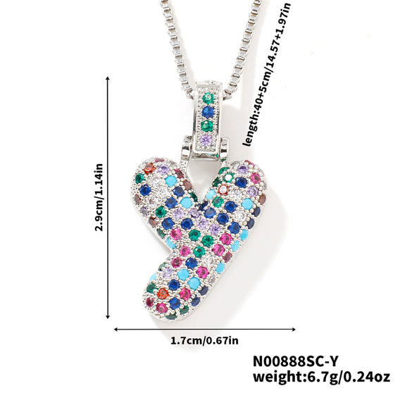 Pendant Clavicle Chain Copper Inlaid Zircon Hip Hop Style With Letter Pattern Electroplated