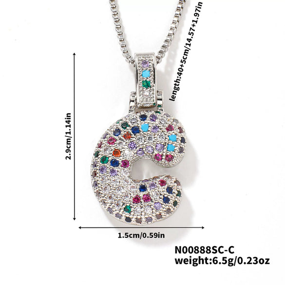 Pendant Clavicle Chain Copper Inlaid Zircon Hip Hop Style With Letter Pattern Electroplated