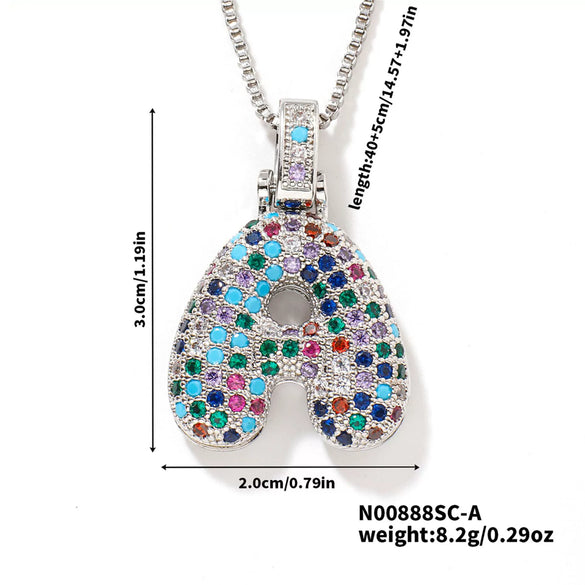 Pendant Clavicle Chain Copper Inlaid Zircon Hip Hop Style With Letter Pattern Electroplated